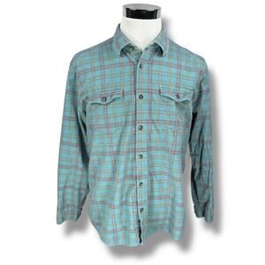 Carbon 2 Cobalt Corduroy Shirt Men's Large Blue Teal Plaid Long Sleeve Button